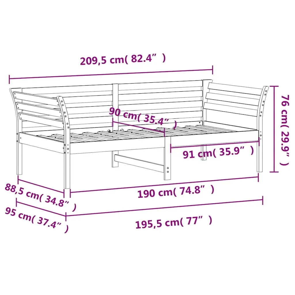 Solid Pine Wood Day Bed in White 90x190 cm with Guardrails