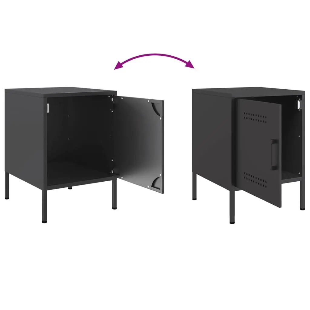 Bedside Cabinets Steel Black 2 Piece Industrial Nightstand Storage Side Table