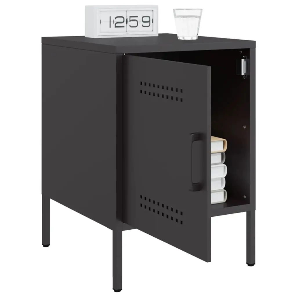 Bedside Cabinets Steel Black 2 Piece Industrial Nightstand Storage Side Table