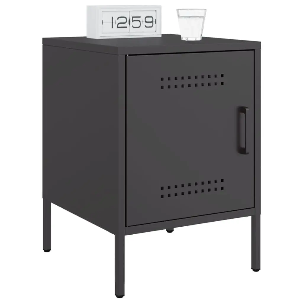 Bedside Cabinets Steel Black 2 Piece Industrial Nightstand Storage Side Table
