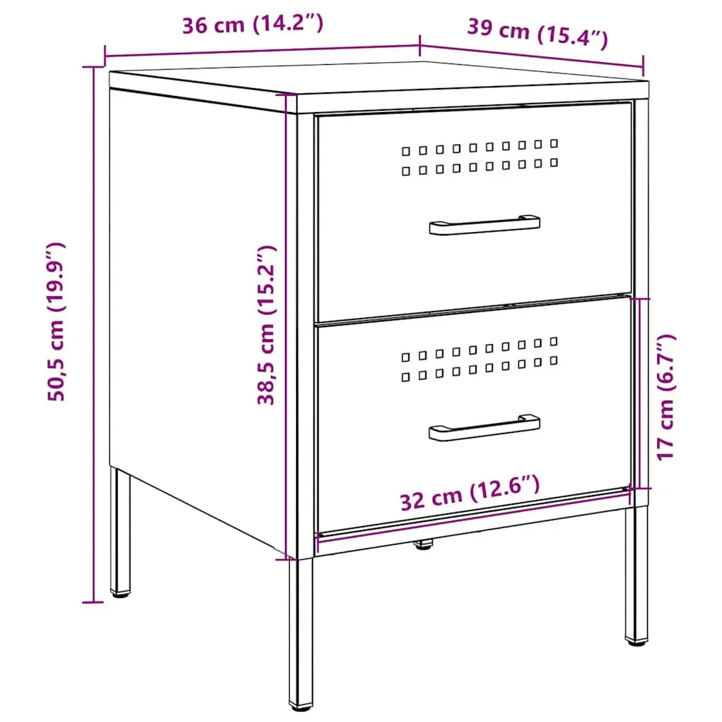 Industrial 2 Drawer Nightstand with Sturdy Steel Frame