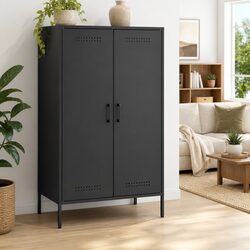 Industrial-Style Black Steel Highboard Cabinet 68x39x113cm