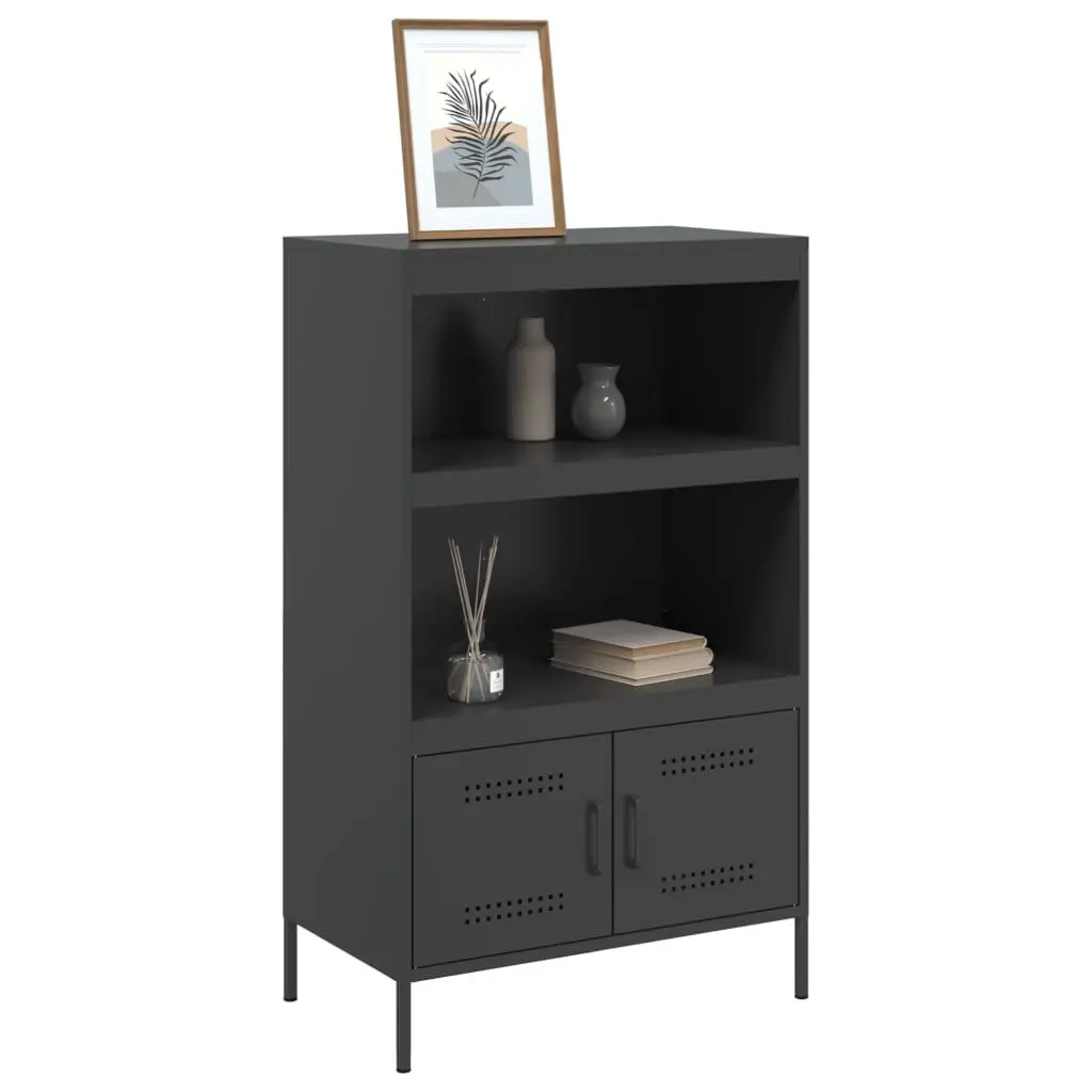 Highboard Storage Cabinet Steel 68 x 39 x 113 cm Black Industrial Style