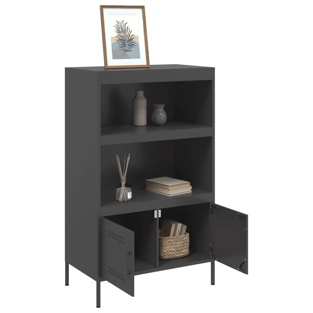 Highboard Storage Cabinet Steel 68 x 39 x 113 cm Black Industrial Style