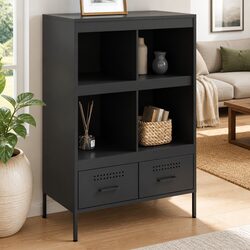 Sturdy Black Highboard Cabinet 68x39x101.5cm