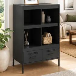 Sturdy Black Highboard Cabinet 68x39x101.5cm
