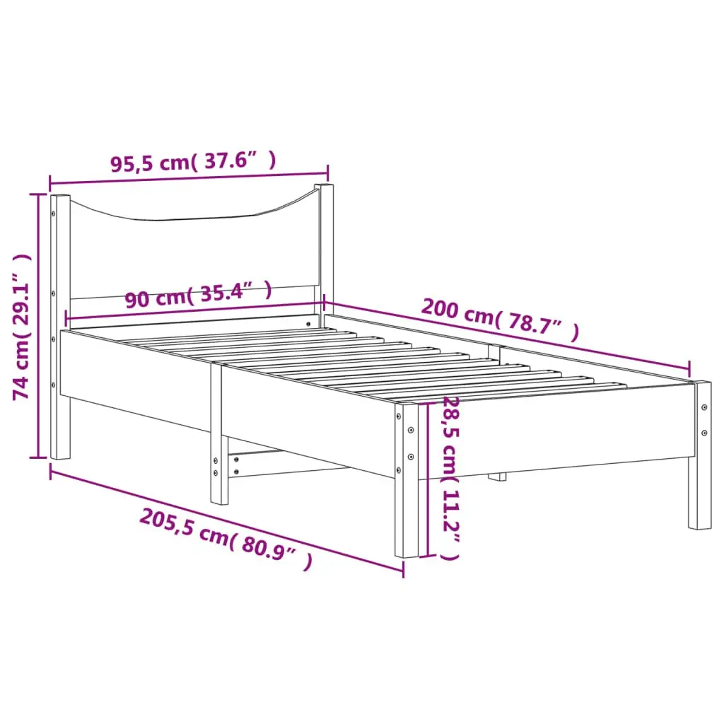 Single Bed Frame Solid Wood Pine 92x187 cm Brown