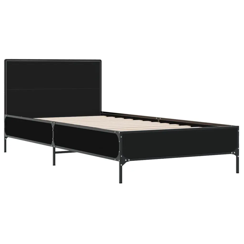 Black Bed Frame 90x190 cm with Metal Legs