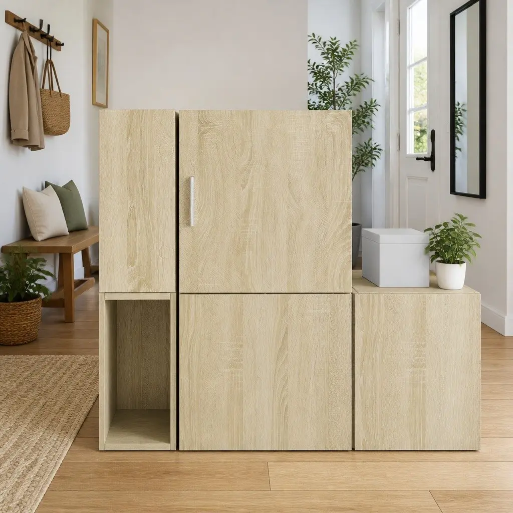 Brown Engineered Wood Floating Wall Cabinet for Storage
