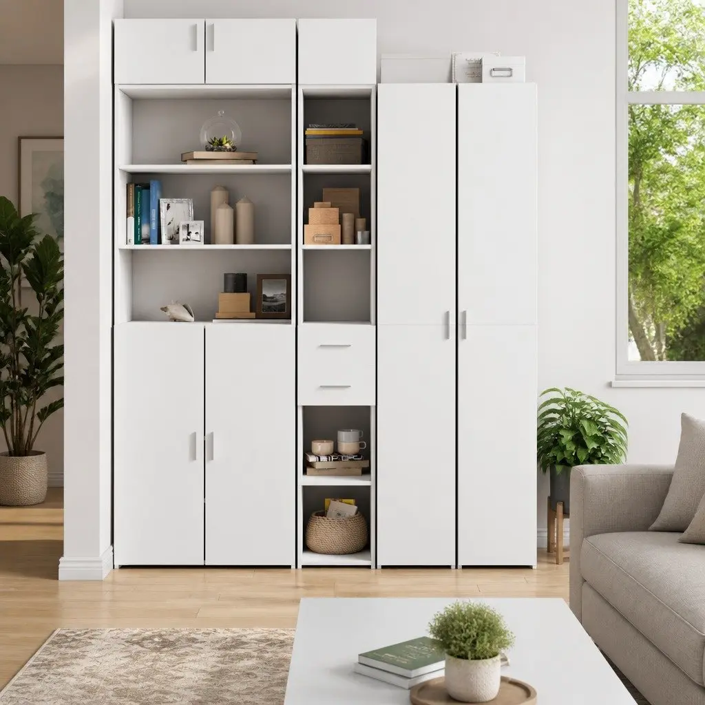 White Highboard Storage Cabinet with Durable Build