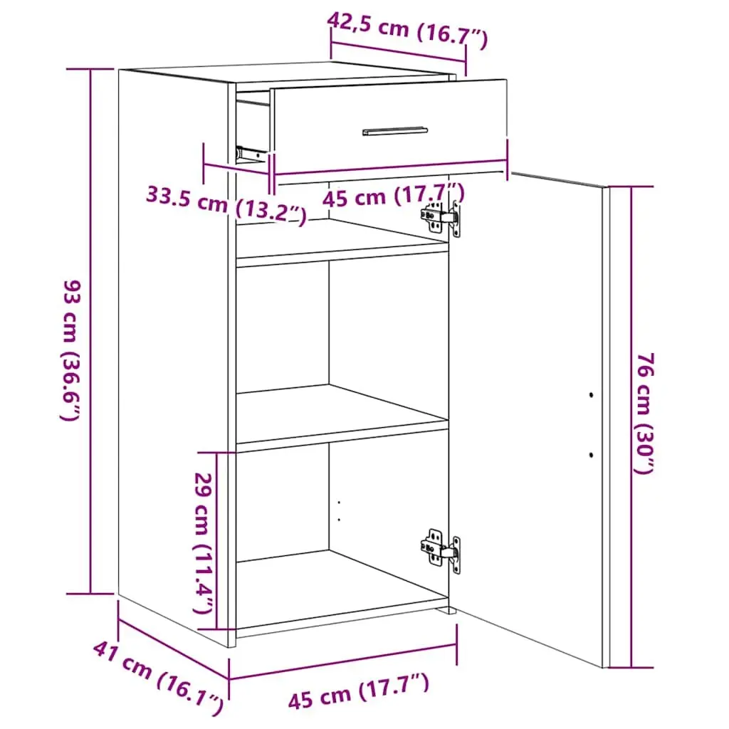 Sideboard Cabinet Engineered Wood 45 x 42.5 x 93 cm White