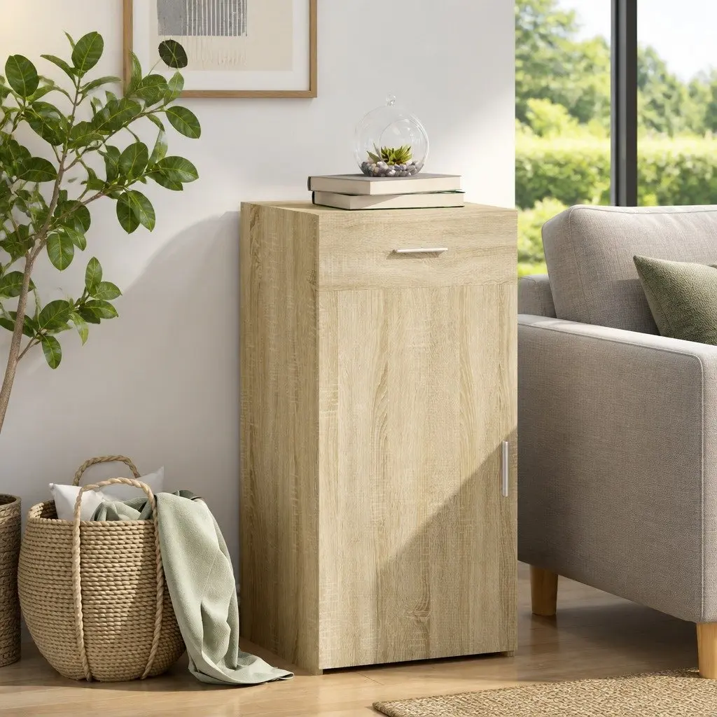 Brown Engineered Wood Sideboard with Storage Drawers