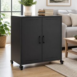 Durable Black Sideboard with Wheels for Storage Solutions