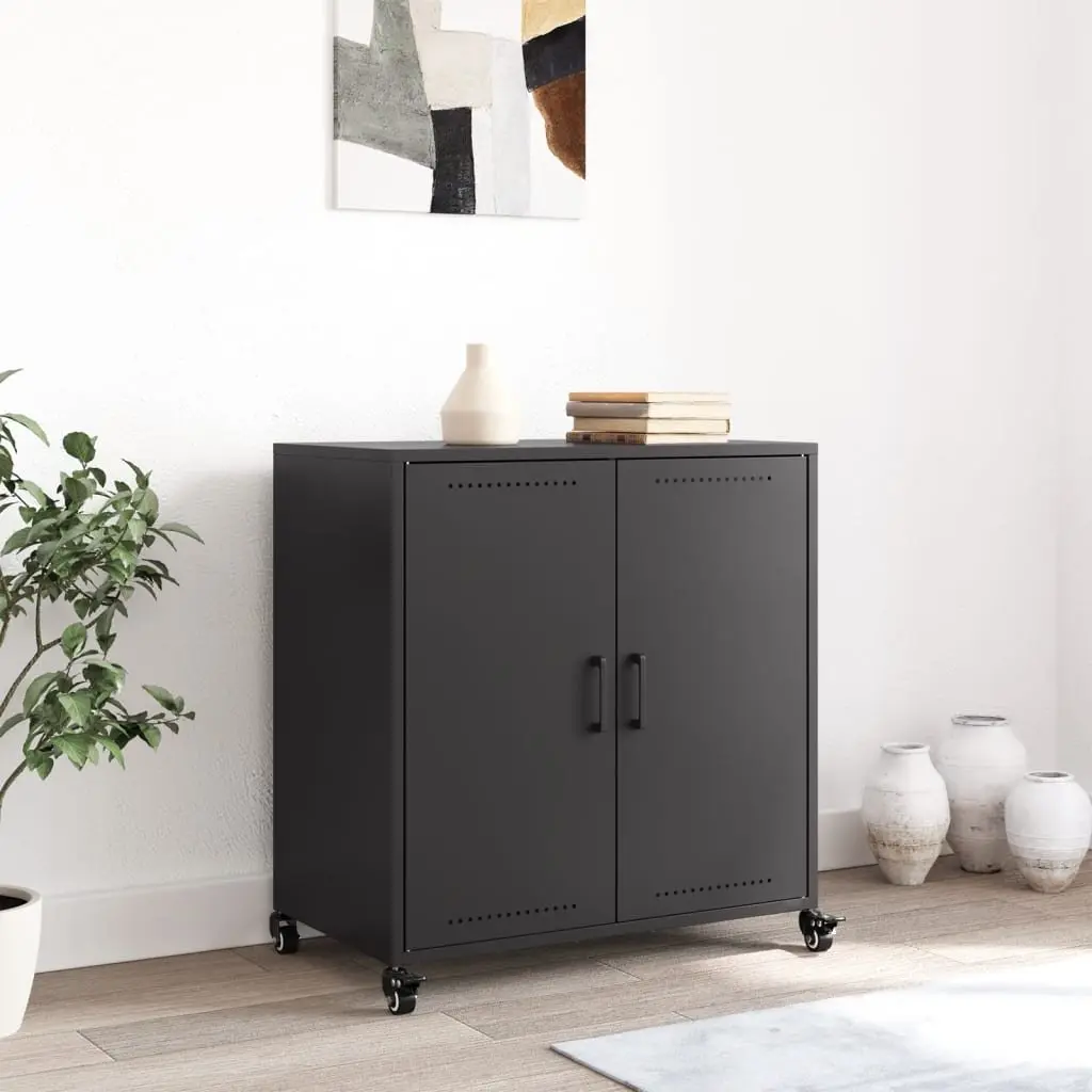 Black Sideboard with Wheels for Storage Solutions