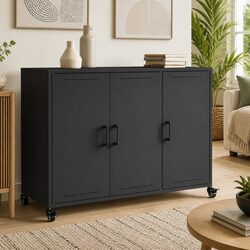 Elegant Black Storage Cabinet with Wheels for Versatile Use