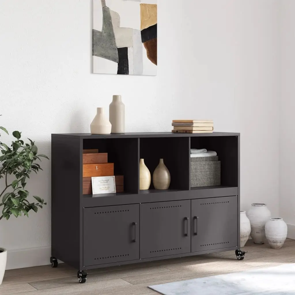 Black Sideboard Storage Cabinet with Wheels
