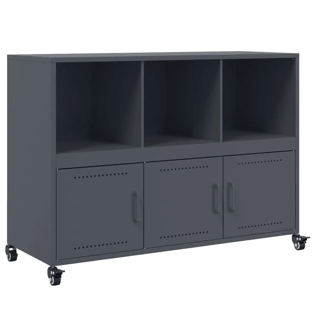 Anthracite Sideboard Storage Cabinet with Steel Wheels