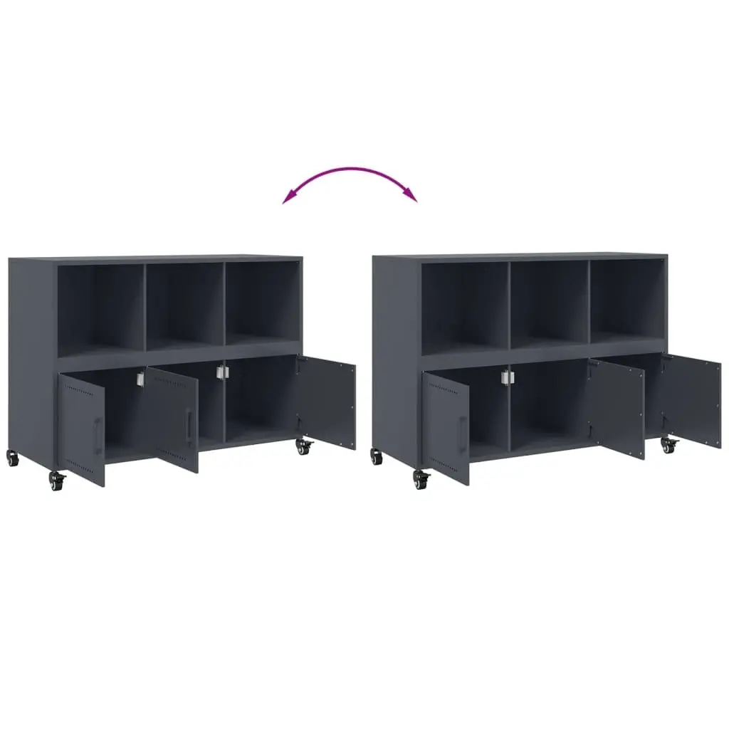 Anthracite Sideboard Storage Cabinet with Steel Wheels