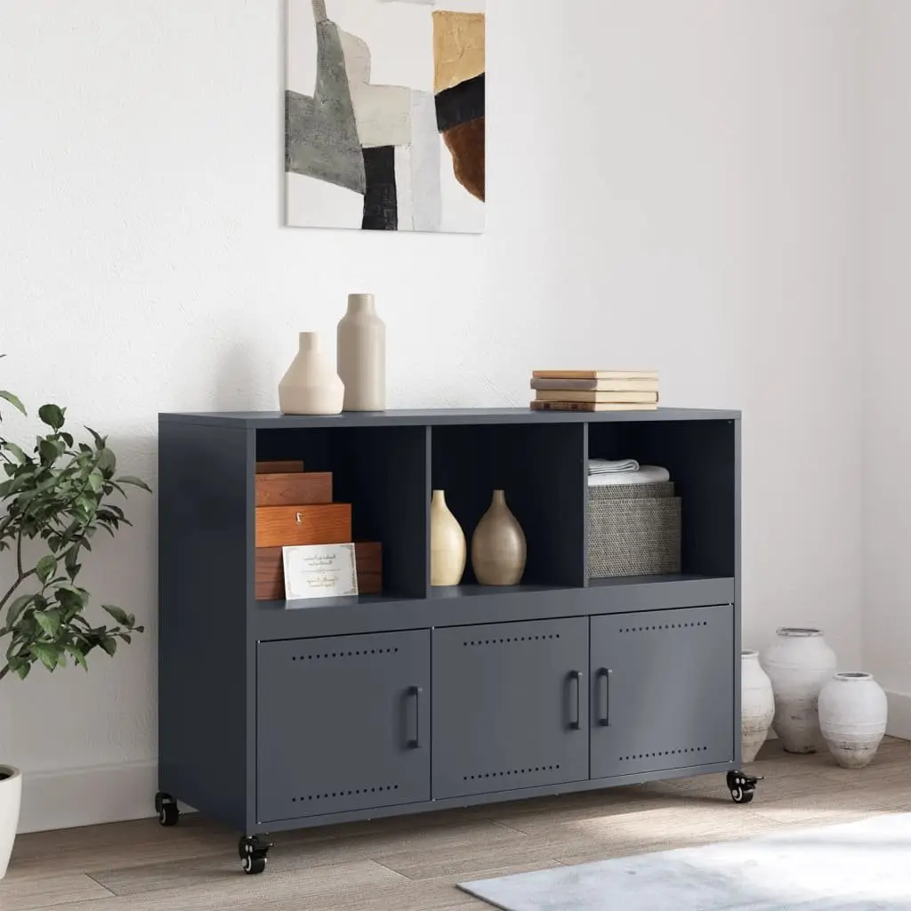Anthracite Sideboard Storage Cabinet with Steel Wheels