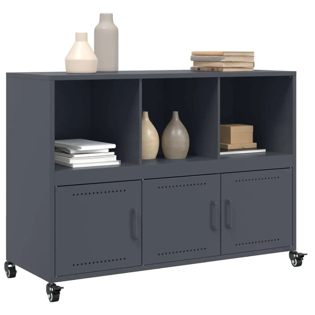 Anthracite Sideboard Storage Cabinet with Steel Wheels