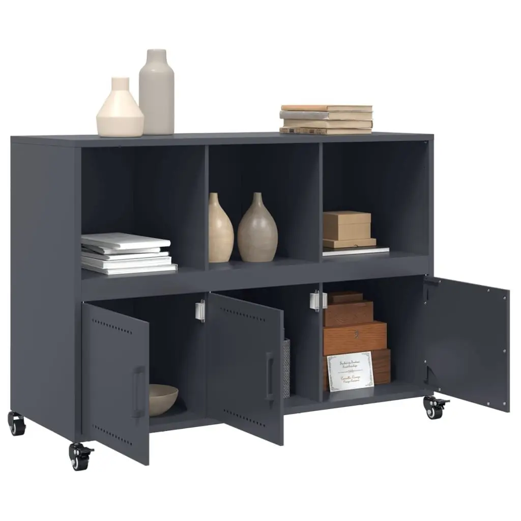Anthracite Sideboard Storage Cabinet with Steel Wheels