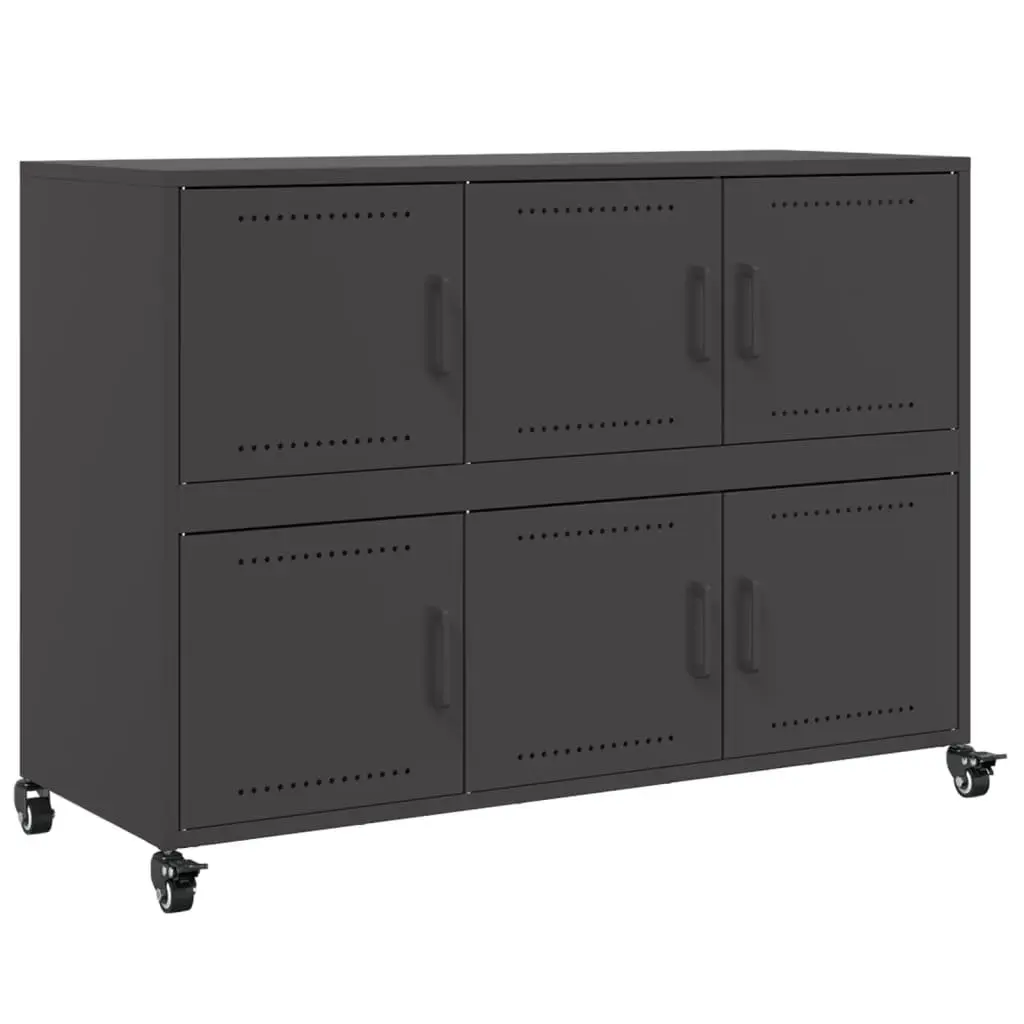 Black Storage Sideboard Cabinet with Steel Wheels