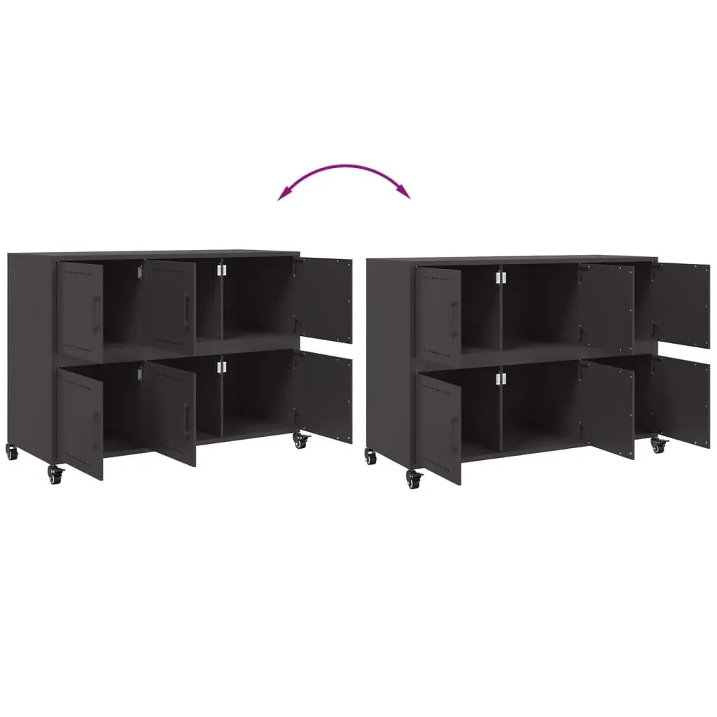 Black Storage Sideboard Cabinet with Steel Wheels