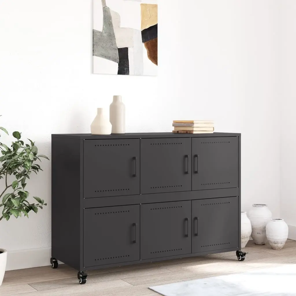 Black Storage Sideboard Cabinet with Steel Wheels