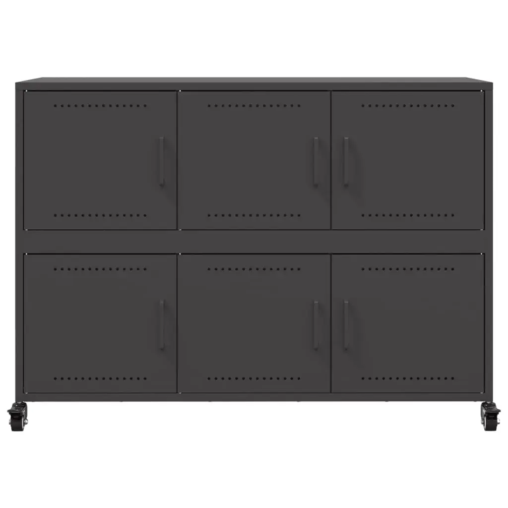 Black Storage Sideboard Cabinet with Steel Wheels