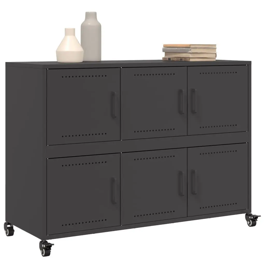 Black Storage Sideboard Cabinet with Steel Wheels