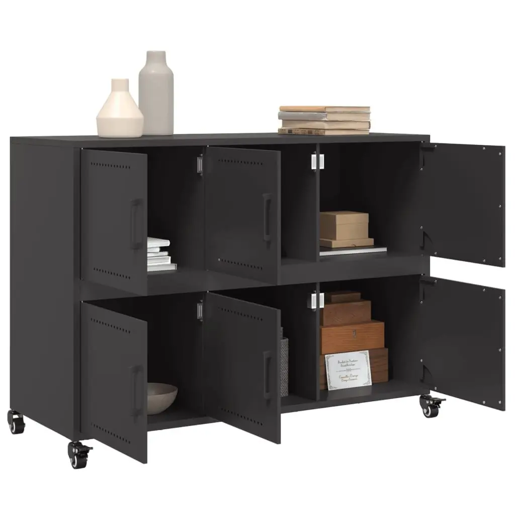 Black Storage Sideboard Cabinet with Steel Wheels