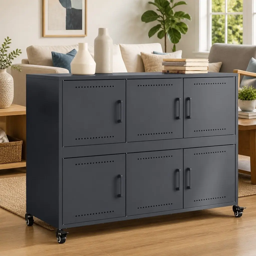 Anthracite Sideboard Storage Cabinet with Wheels
