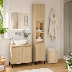 Bathroom Vanity Cabinet Sonoma Oak 30x30x190 cm Storage Unit 2 Doors Shelves