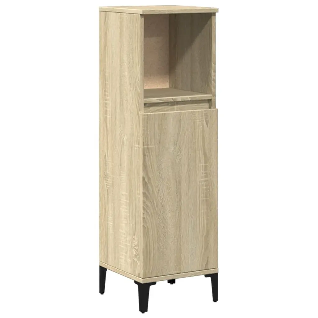 Bathroom Cabinet Engineered Wood Brown 30x30x100cm Storage Cupboard with Open Compartment and Doors