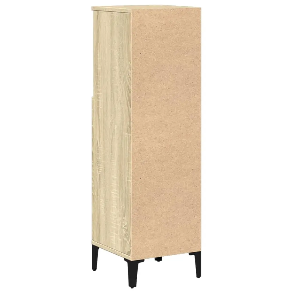 Bathroom Cabinet Engineered Wood Brown 30x30x100cm Storage Cupboard with Open Compartment and Doors