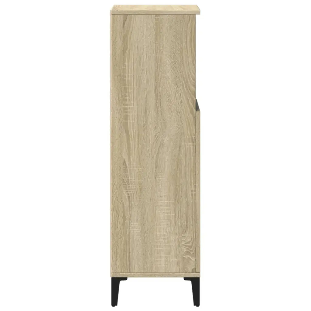 Bathroom Cabinet Engineered Wood Brown 30x30x100cm Storage Cupboard with Open Compartment and Doors