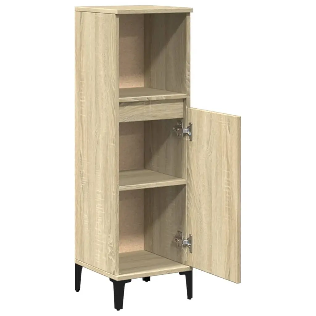 Bathroom Cabinet Engineered Wood Brown 30x30x100cm Storage Cupboard with Open Compartment and Doors