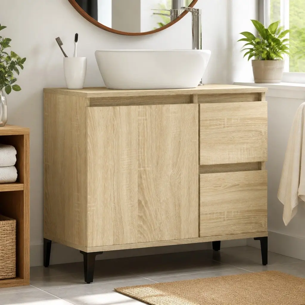 Bathroom Cabinet Engineered Wood 65x33x60cm Brown