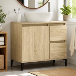 Bathroom Vanity Cabinet Storage Unit Brown Engineered Wood 65x33x60cm
