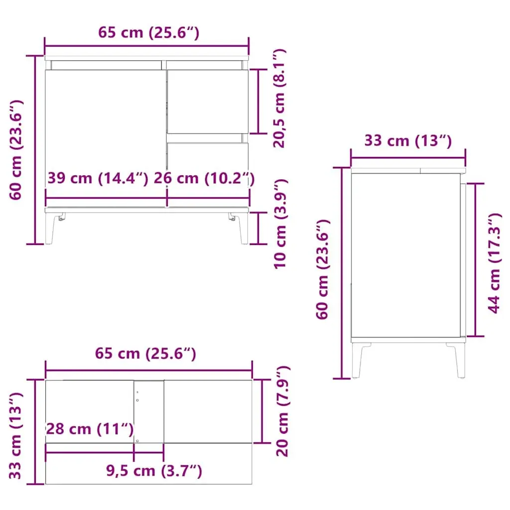 Bathroom Cabinet Engineered Wood 65x33x60cm Brown