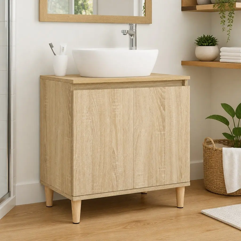Bathroom Vanity Sink Cabinet Sonoma Oak 58x33x60 cm Storage Unit