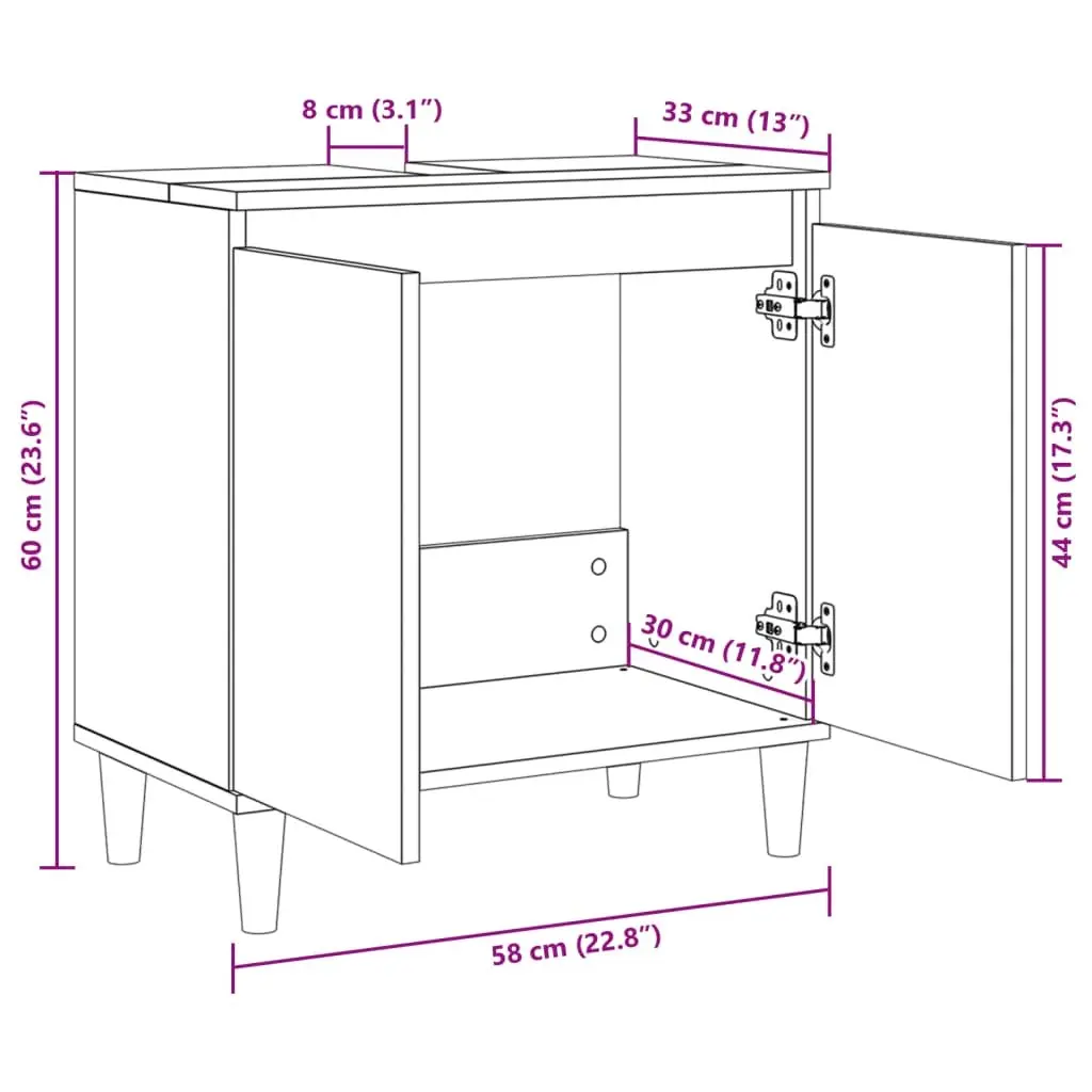 Bathroom Vanity Sink Cabinet Sonoma Oak 58x33x60 cm Storage Unit