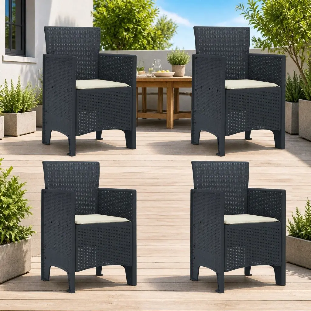 Outdoor Garden Chair Set Polypropylene Anthracite 4 Piece