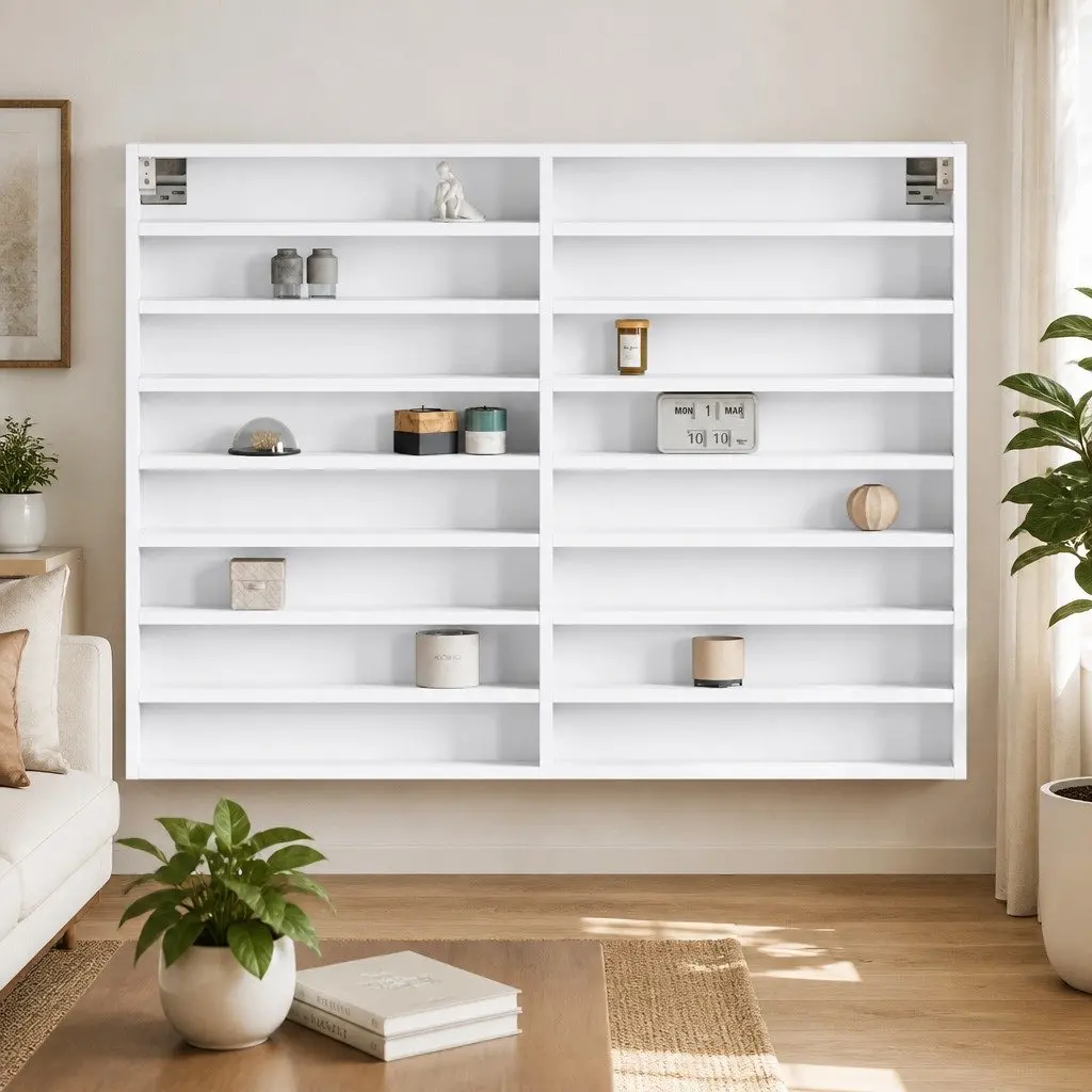 Vitrine Cabinet Engineered Wood 100cm White Wall Mounted Floating Shelf Storage Display