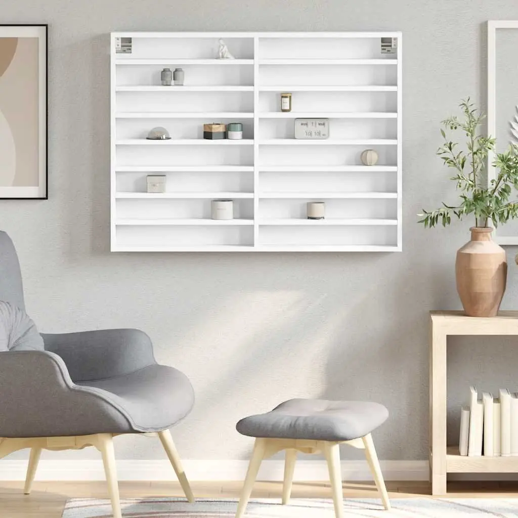 Vitrine Cabinet Engineered Wood 100cm White Wall Mounted Floating Shelf Storage Display