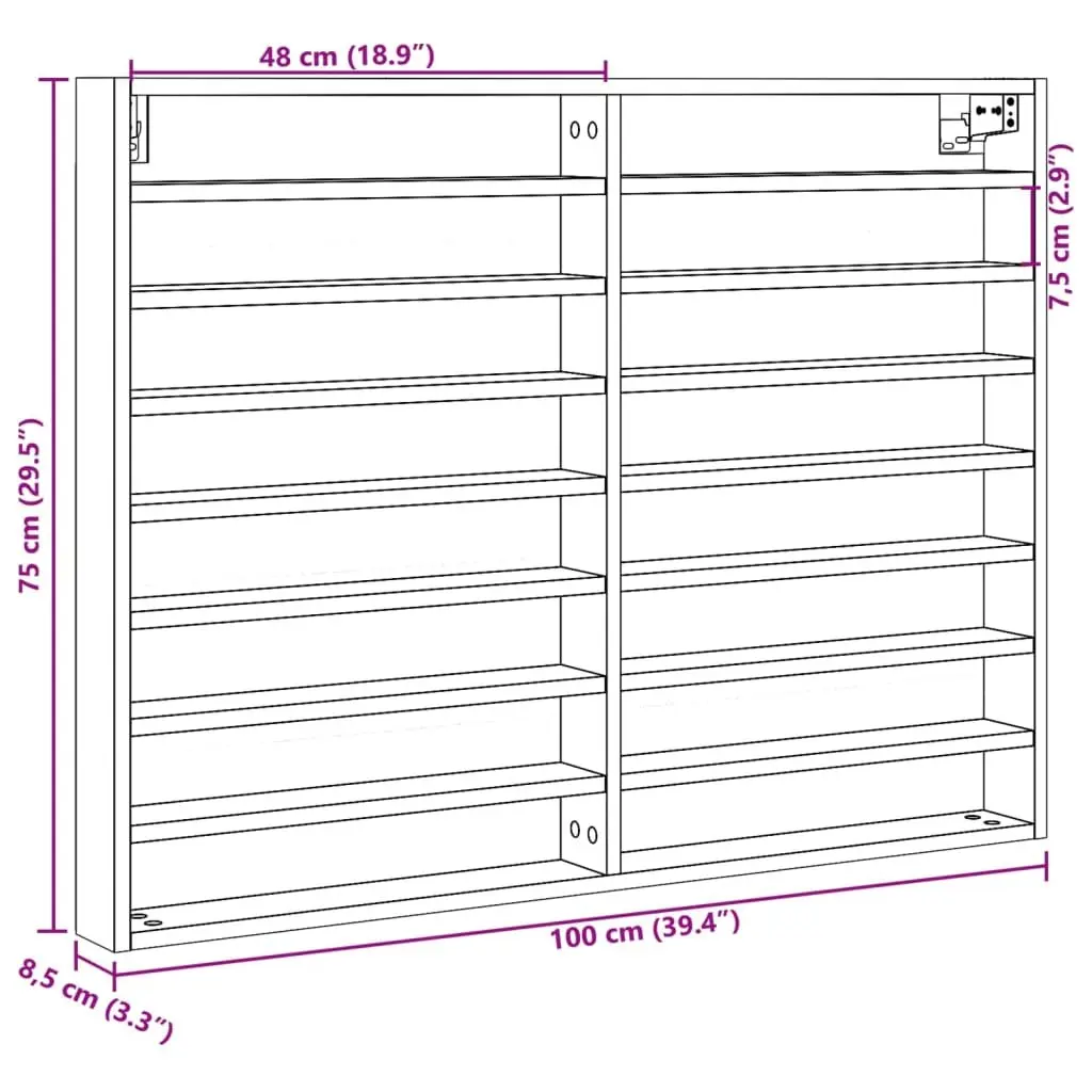 Vitrine Cabinet Engineered Wood 100cm White Wall Mounted Floating Shelf Storage Display