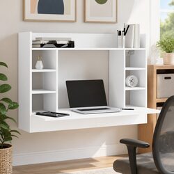 Wall-Mounted Floating Desk in White - Compact 105x48x75cm