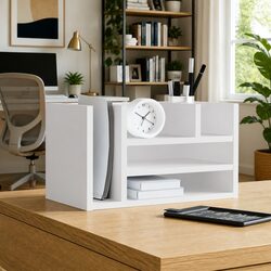 Premium White Desk Organiser 44.5x24x25cm with 6 Compartments