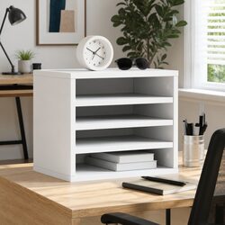 Desk Organiser White Office Storage Filing Accessories Container Compartments