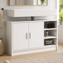Sturdy White Engineered Wood Bathroom Sink Cabinet 90x29x55cm